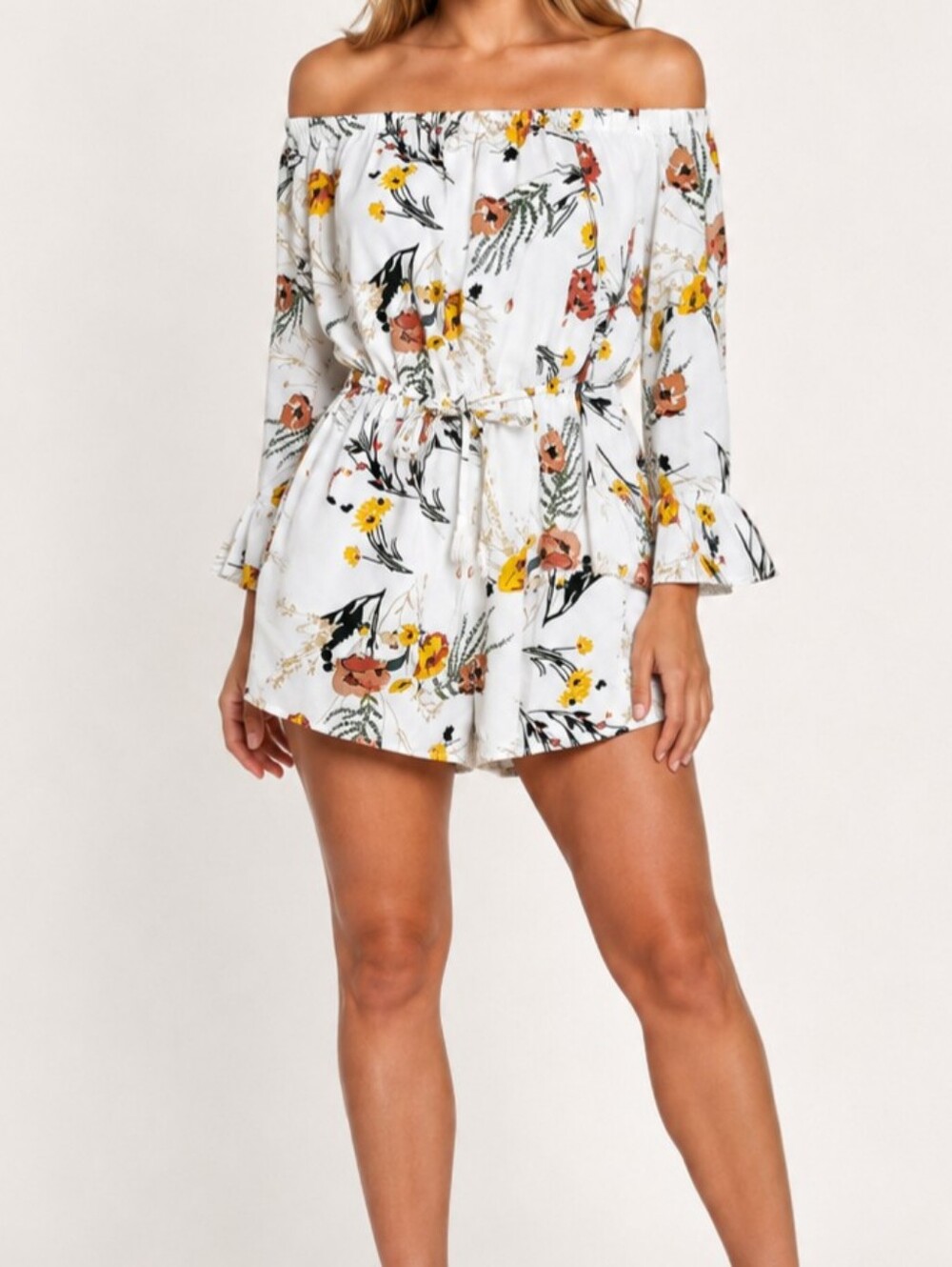 Blush Women's White Off-Shoulder Multicolor Floral Romper Size S